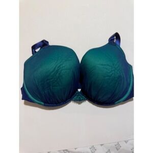 Cacique Plunge Bra 44D Teal Navy Iridescent Mesh Cleavage Solution Underwire NWT